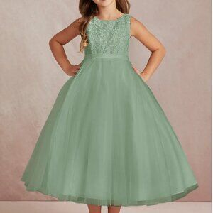 AZAZIE CALLA Flower Girl Dress in Agave (Green) - GIRLS SZ 8 - NOT ALTERED